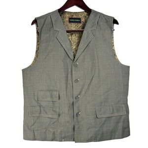 Giorgio Fiorelli Mens Vest 44 Grey Windowpane Plaid Notch Lapel Paisley Lining